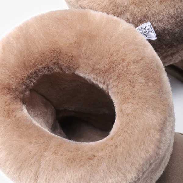 Modest / Simple Khaki Snow Boots 2020 Leather Mid Calf Winter Flat Round Toe Womens Boots