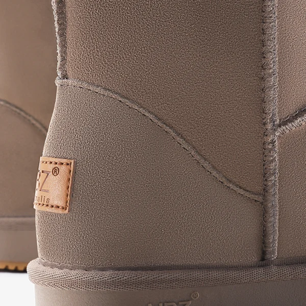 Modest / Simple Khaki Snow Boots 2020 Leather Mid Calf Winter Flat Round Toe Womens Boots