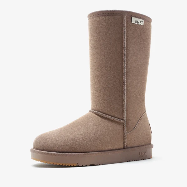 Modest / Simple Khaki Snow Boots 2020 Leather Mid Calf Winter Flat Round Toe Womens Boots