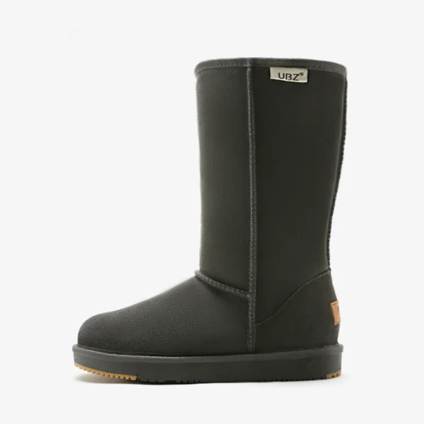 Modest / Simple Khaki Snow Boots 2020 Leather Mid Calf Winter Flat Round Toe Womens Boots