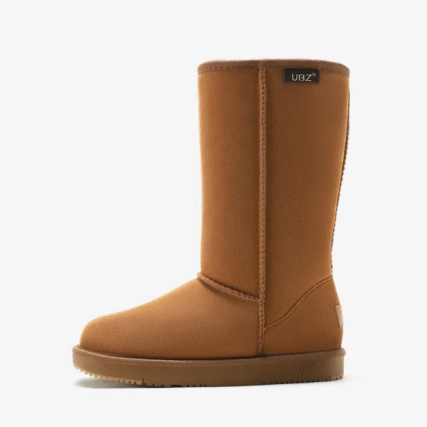 Modest / Simple Khaki Snow Boots 2020 Leather Mid Calf Winter Flat Round Toe Womens Boots