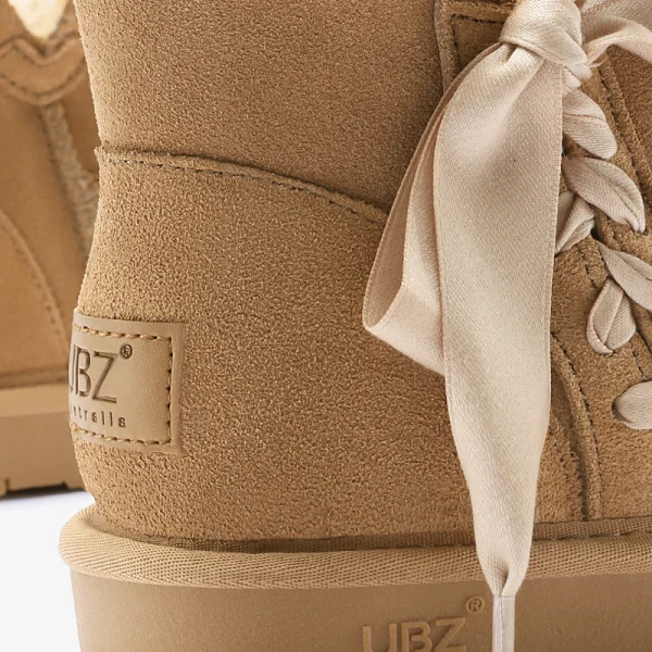 Piękne Brązowy Snow Boots 2020 Skórzany Koronki Botki Zima Płaskie Przypadkowy Okrągłe Toe Buty Damskie