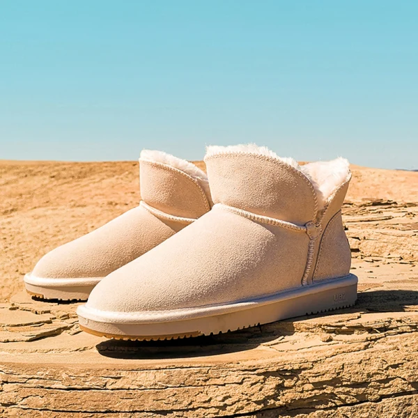 Proste / Simple Kość Słoniowa Snow Boots 2020 Skórzany Botki Zima Płaskie Przypadkowy Okrągłe Toe Buty Damskie