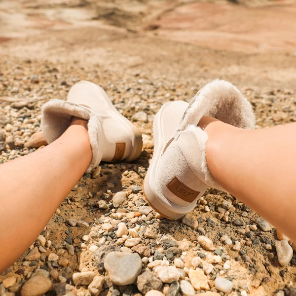 Proste / Simple Kość Słoniowa Snow Boots 2020 Skórzany Botki Zima Płaskie Przypadkowy Okrągłe Toe Buty Damskie