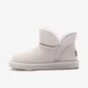 Schlicht Ivory / Creme Schneestiefel 2020 Leder Ankle Boots Winter Flache Freizeit Runde Zeh Stiefel Damen