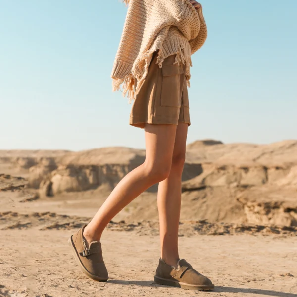 Proste / Simple Khaki Snow Boots 2020 Skórzany Przypadkowy Płaskie Zima Botki Okrągłe Toe Buty Damskie