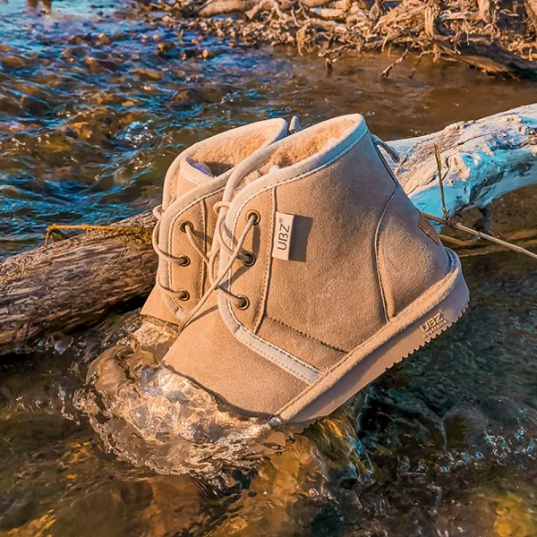 Enkel Khaki Snow Boots 2020 Vanntette Lær Snøre opp Ankel Vinter Flate Casual Rund Tå Kvinners støvler