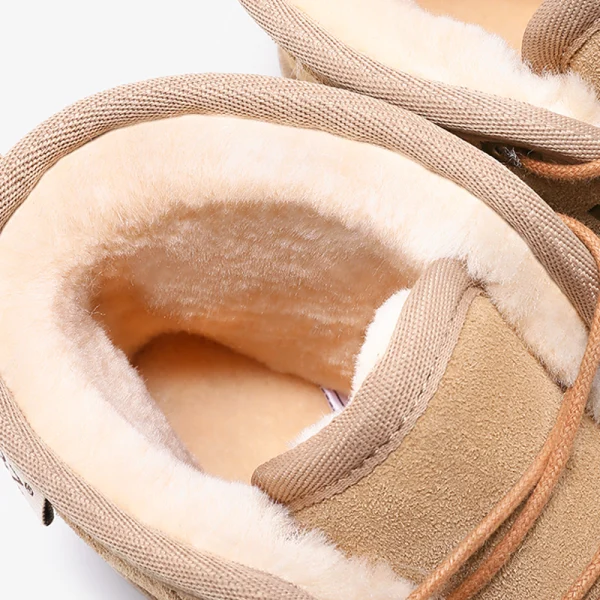 Schlicht Khaki Schneestiefel 2020 Wasserdichte Leder Schnüren Ankle Boots Winter Flache Freizeit Runde Zeh Stiefel Damen