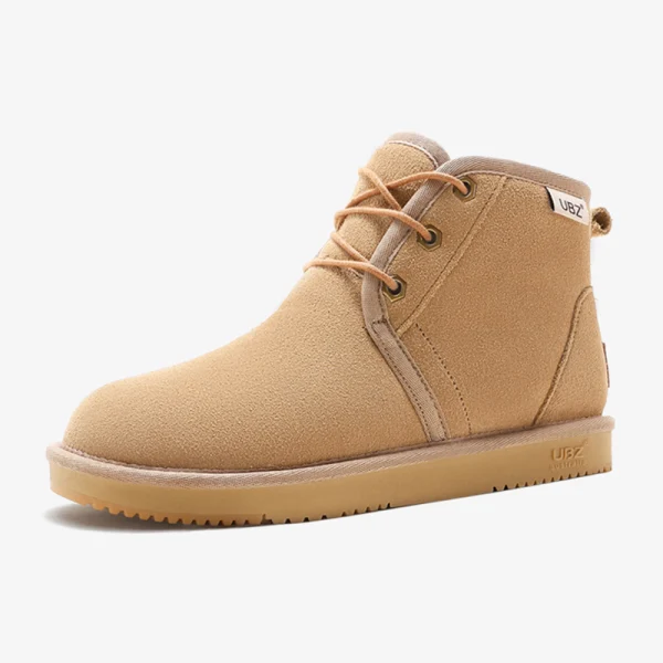 Schlicht Khaki Schneestiefel 2020 Wasserdichte Leder Schnüren Ankle Boots Winter Flache Freizeit Runde Zeh Stiefel Damen