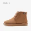 Schlicht Khaki Schneestiefel 2020 Wasserdichte Leder Schnüren Ankle Boots Winter Flache Freizeit Runde Zeh Stiefel Damen