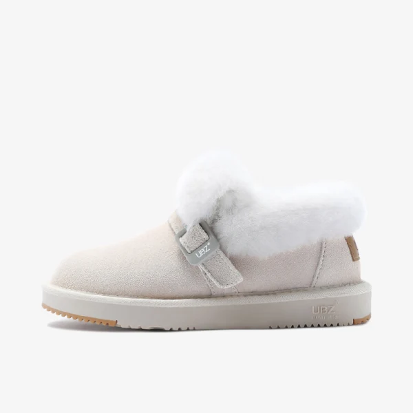 Fine Elfenben Snow Boots 2020 Lær Ankel Vinter Flate Casual Rund Tå Kvinners støvler