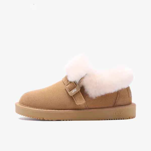 Fine Elfenben Snow Boots 2020 Lær Ankel Vinter Flate Casual Rund Tå Kvinners støvler