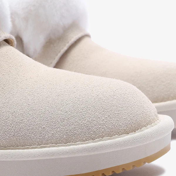 Fine Elfenben Snow Boots 2020 Lær Ankel Vinter Flate Casual Rund Tå Kvinners støvler