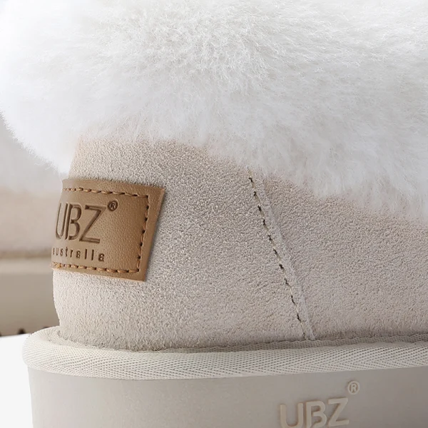 Fine Elfenben Snow Boots 2020 Lær Ankel Vinter Flate Casual Rund Tå Kvinners støvler
