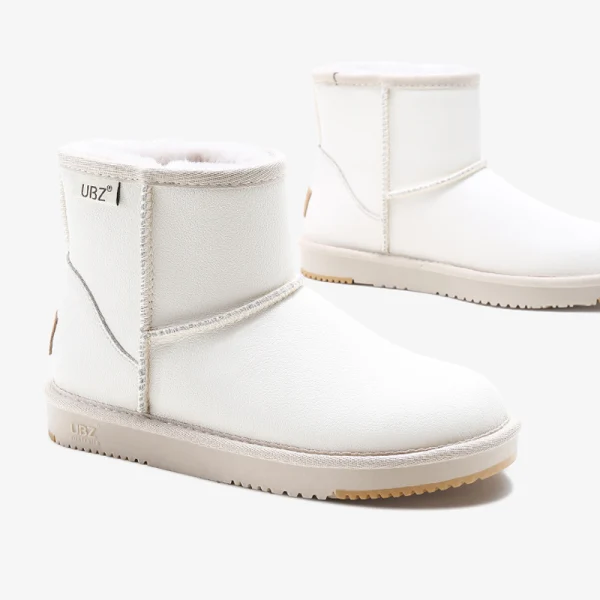 Proste / Simple Kość Słoniowa Snow Boots 2020 Wodoodporne Skórzany Botki Zima Płaskie Przypadkowy Okrągłe Toe Buty Damskie