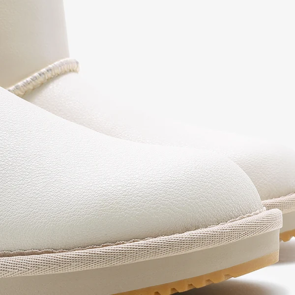 Proste / Simple Kość Słoniowa Snow Boots 2020 Wodoodporne Skórzany Botki Zima Płaskie Przypadkowy Okrągłe Toe Buty Damskie