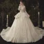 Charming Champagne See-through Wedding Dresses 2020 Ball Gown Scoop Neck Long Sleeve Backless Glitter Appliques Lace Court Train Ruffle