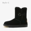 Schöne Kastanienbraune Schneestiefel 2020 Leder Schaltflächen Ankle Boots Winter Mittel-Heels Freizeit Runde Zeh Stiefel Damen