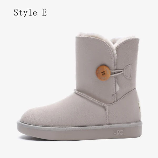 Schöne Kastanienbraune Schneestiefel 2020 Leder Schaltflächen Ankle Boots Winter Mittel-Heels Freizeit Runde Zeh Stiefel Damen