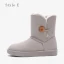 Schöne Kastanienbraune Schneestiefel 2020 Leder Schaltflächen Ankle Boots Winter Mittel-Heels Freizeit Runde Zeh Stiefel Damen