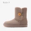 Schöne Kastanienbraune Schneestiefel 2020 Leder Schaltflächen Ankle Boots Winter Mittel-Heels Freizeit Runde Zeh Stiefel Damen