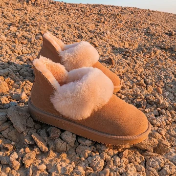 Charmant Marrons Bottes De Neige 2020 Cuir Bottines Hiver Plate Désinvolte À Bout Rond Bottes Femme