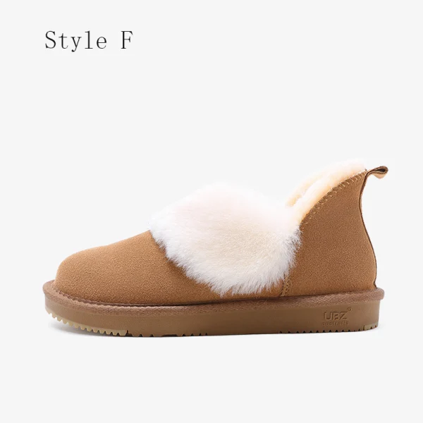 Schön Kastanienbraune Schneestiefel 2020 Leder Ankle Boots Winter Flache Freizeit Runde Zeh Stiefel Damen