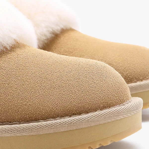 Schön Kastanienbraune Schneestiefel 2020 Leder Ankle Boots Winter Flache Freizeit Runde Zeh Stiefel Damen