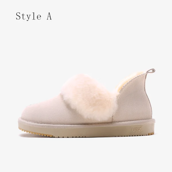 Schön Kastanienbraune Schneestiefel 2020 Leder Ankle Boots Winter Flache Freizeit Runde Zeh Stiefel Damen