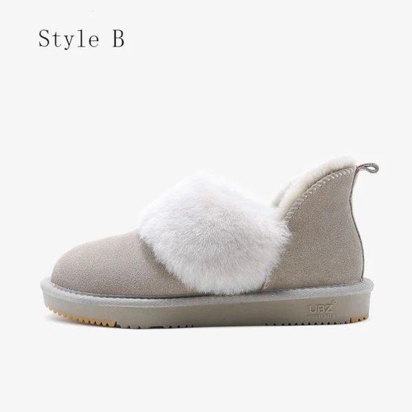 Schön Kastanienbraune Schneestiefel 2020 Leder Ankle Boots Winter Flache Freizeit Runde Zeh Stiefel Damen