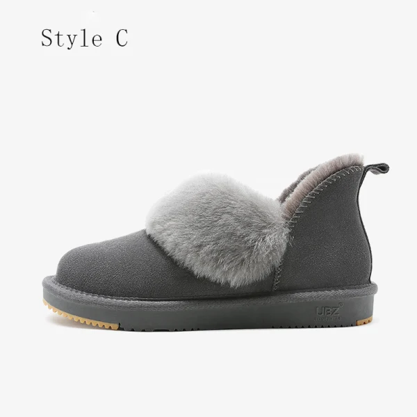 Schön Kastanienbraune Schneestiefel 2020 Leder Ankle Boots Winter Flache Freizeit Runde Zeh Stiefel Damen