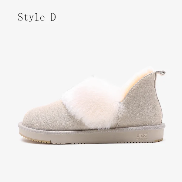 Schön Kastanienbraune Schneestiefel 2020 Leder Ankle Boots Winter Flache Freizeit Runde Zeh Stiefel Damen