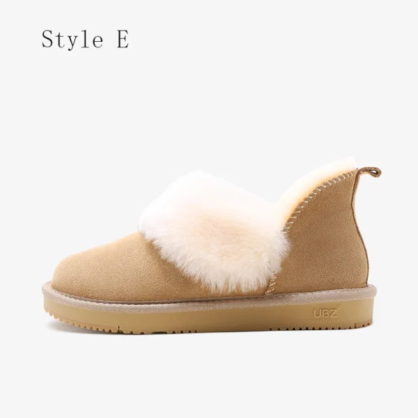 Schön Kastanienbraune Schneestiefel 2020 Leder Ankle Boots Winter Flache Freizeit Runde Zeh Stiefel Damen