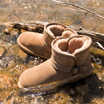 Fashion Khaki Snow Boots 2020 Leather Buckle Ankle Winter Flat Casual Round Toe Womens Boots