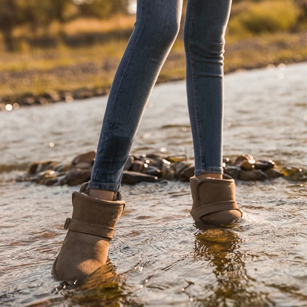 Fashion Khaki Snow Boots 2020 Leather Buckle Ankle Winter Flat Casual Round Toe Womens Boots