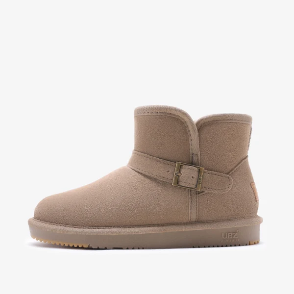 Fashion Khaki Snow Boots 2020 Leather Buckle Ankle Winter Flat Casual Round Toe Womens Boots