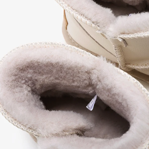 Schlicht Ivory / Creme Schneestiefel 2020 Wasserdichte Leder Schaltflächen Ankle Boots Winter Flache Freizeit Runde Zeh Stiefel Damen