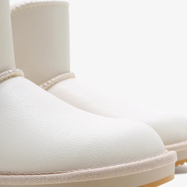 Schlicht Ivory / Creme Schneestiefel 2020 Wasserdichte Leder Schaltflächen Ankle Boots Winter Flache Freizeit Runde Zeh Stiefel Damen