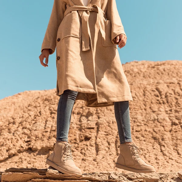 Proste / Simple Khaki Snow Boots 2020 Wełniany Skórzany Koronki Botki Zima Płaskie Okrągłe Toe Buty Damskie