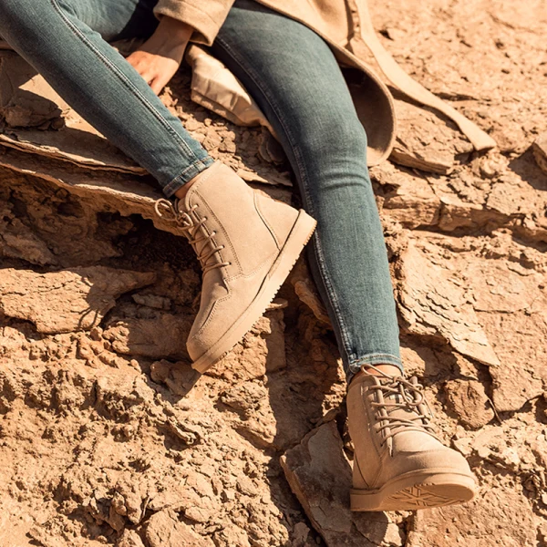 Proste / Simple Khaki Snow Boots 2020 Wełniany Skórzany Koronki Botki Zima Płaskie Okrągłe Toe Buty Damskie