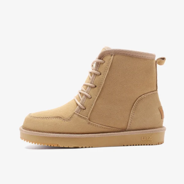 Proste / Simple Khaki Snow Boots 2020 Wełniany Skórzany Koronki Botki Zima Płaskie Okrągłe Toe Buty Damskie