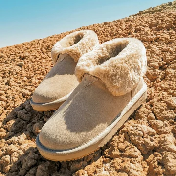 Heerlijk Abrikoos Beige Snowboots 2020 Wollen Leer Enkellaarsjes Enkellaarzen Winter Platte Toevallig Ronde Neus Dames Laarzen