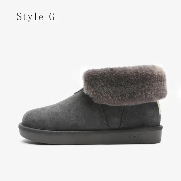 Schön Beige Schneestiefel 2020 Woll Leder Ankle Boots Winter Flache Freizeit Runde Zeh Stiefel Damen