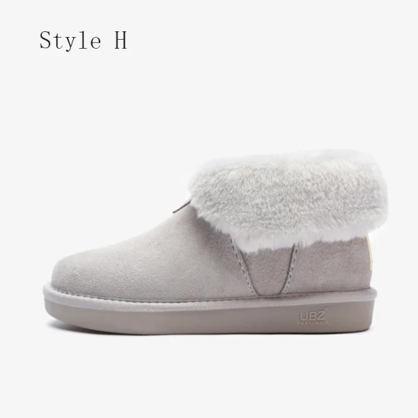Schön Beige Schneestiefel 2020 Woll Leder Ankle Boots Winter Flache Freizeit Runde Zeh Stiefel Damen