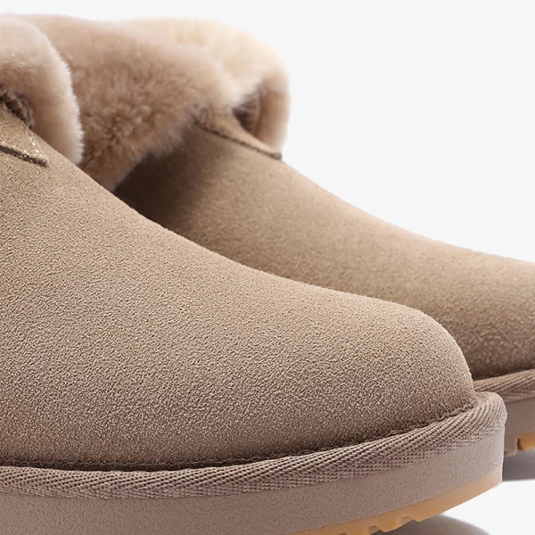 Schön Beige Schneestiefel 2020 Woll Leder Ankle Boots Winter Flache Freizeit Runde Zeh Stiefel Damen