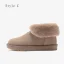 Schön Beige Schneestiefel 2020 Woll Leder Ankle Boots Winter Flache Freizeit Runde Zeh Stiefel Damen