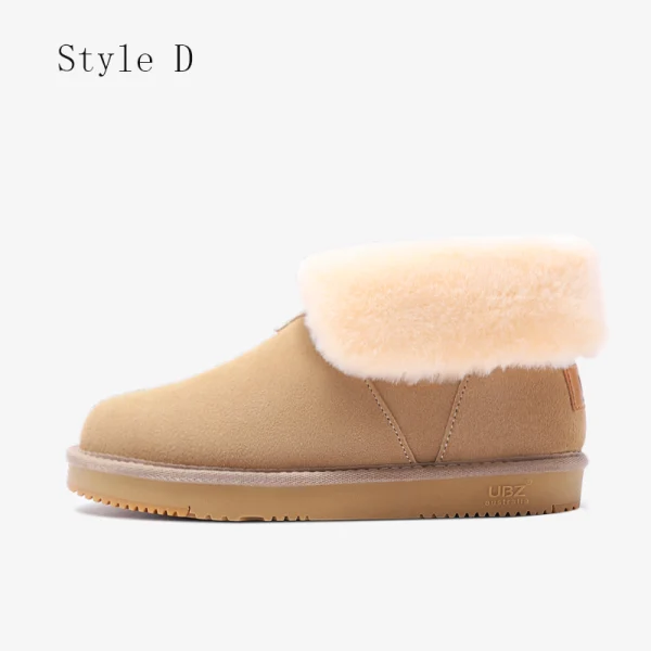 Schön Beige Schneestiefel 2020 Woll Leder Ankle Boots Winter Flache Freizeit Runde Zeh Stiefel Damen