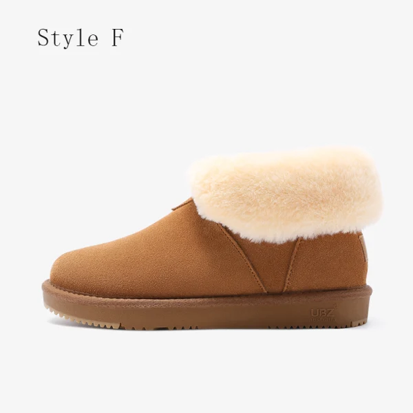 Schön Beige Schneestiefel 2020 Woll Leder Ankle Boots Winter Flache Freizeit Runde Zeh Stiefel Damen