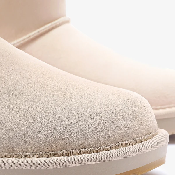 Schöne Beige Schneestiefel 2020 Woll Leder Schnüren Ankle Boots Winter Flache Freizeit Runde Zeh Stiefel Damen