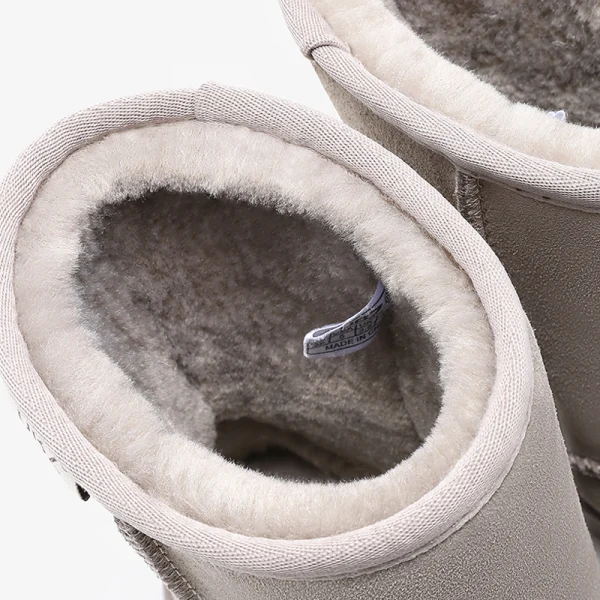 Schlicht Khaki Schneestiefel 2020 Woll Leder Mitte Der Wade Winter Flache Freizeit Runde Zeh Stiefel Damen